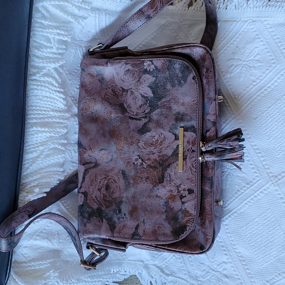 JACK FRENCH London Leather Shoulder/Crossbody Bag Purple Metallic